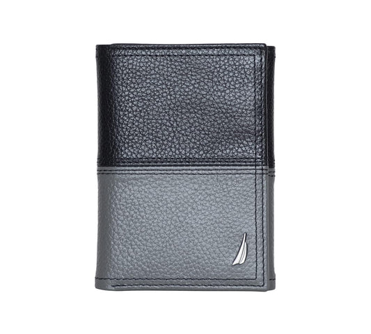 Nautica - portafolios clásica de piel triple RFID para hombre (disponible en grano liso o guijarro)