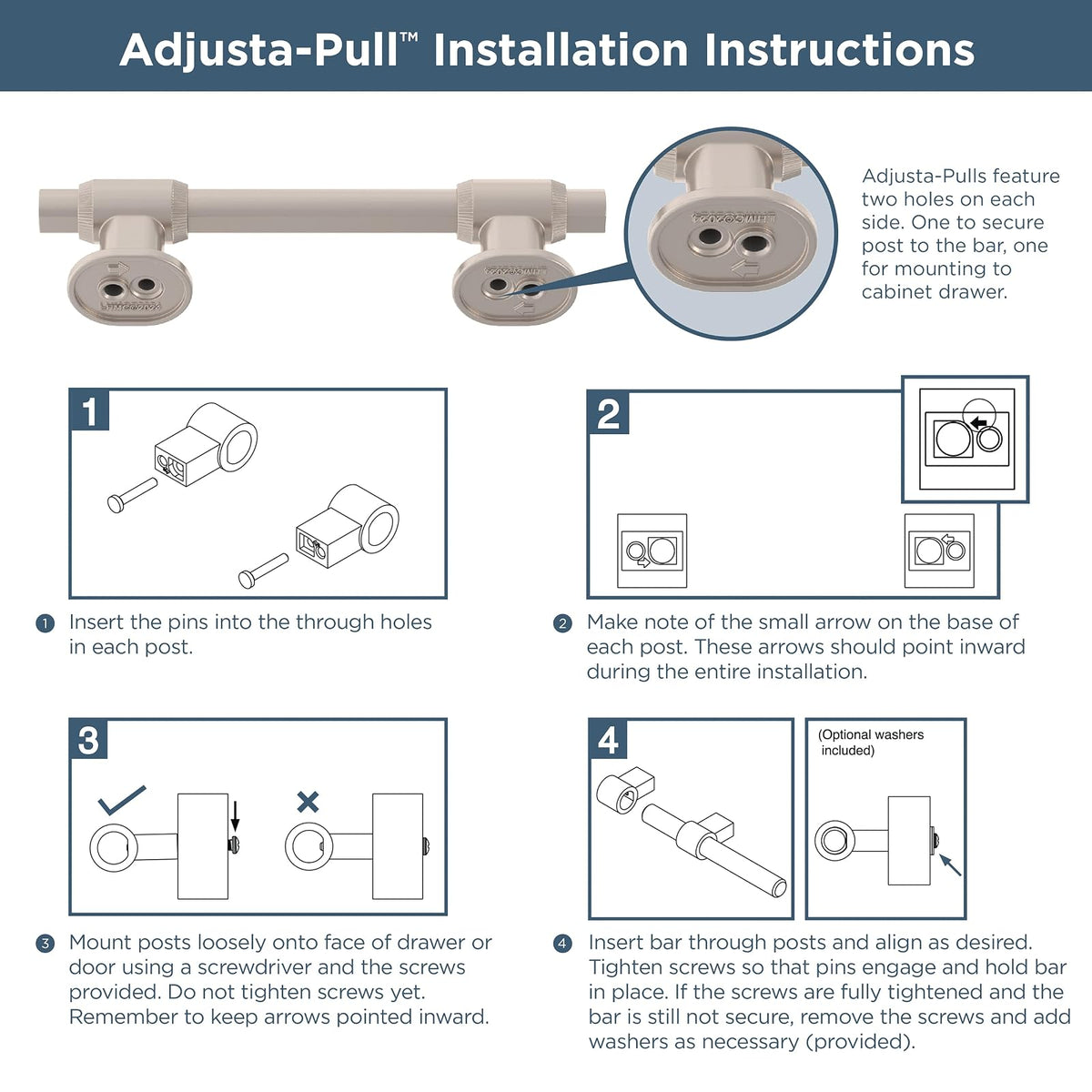 Franklin Brass Adjusta-Pull Francisco (paquete de 5) tiradores ajustables para cajón/manijas de gabinete de 1-3/8 pulgadas a 4 pulgadas, agujero central de níquel satinado mate, puerta de cocina