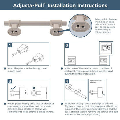 Franklin Brass Adjusta-Pull Francisco (paquete de 5) tiradores ajustables para cajón/manijas de gabinete de 1-3/8 pulgadas a 4 pulgadas, agujero central de níquel satinado mate, puerta de cocina