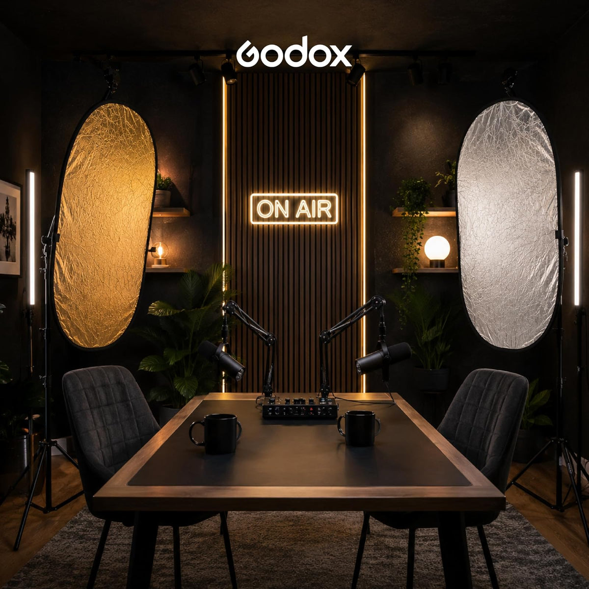 GODOX Reflector Rebotador Ovalado 5 en 1 de 120x80cm para Fotografía, Difusor de Luz Plegable con Superficies Dorado, Plata, Blanco, Negro y Translúcido, con Funda