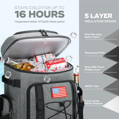 Maelstrom - Mochila enfriadora de 50 latas con Aislamiento Suave, portátil, Ligera, a Prueba de Fugas, Enfriador de Playa de Gran Capacidad, Mochila de Almuerzo Impermeable para Hombres y Mujeres