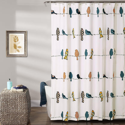 Lush Decor Rowley Birds - Cortina de Ducha de 72 Pulgadas de Ancho x 72 Pulgadas de Largo, Multicolor con patrón Floral de pájaros - Cortina de Ducha de pájaros caprichosa y juguetona - Decoración de - Multicolor