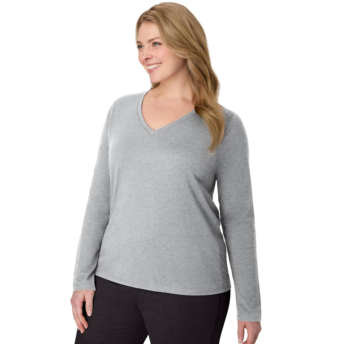 Hanes Women's V-Neck Long Sleeve tee Camiseta Mujer