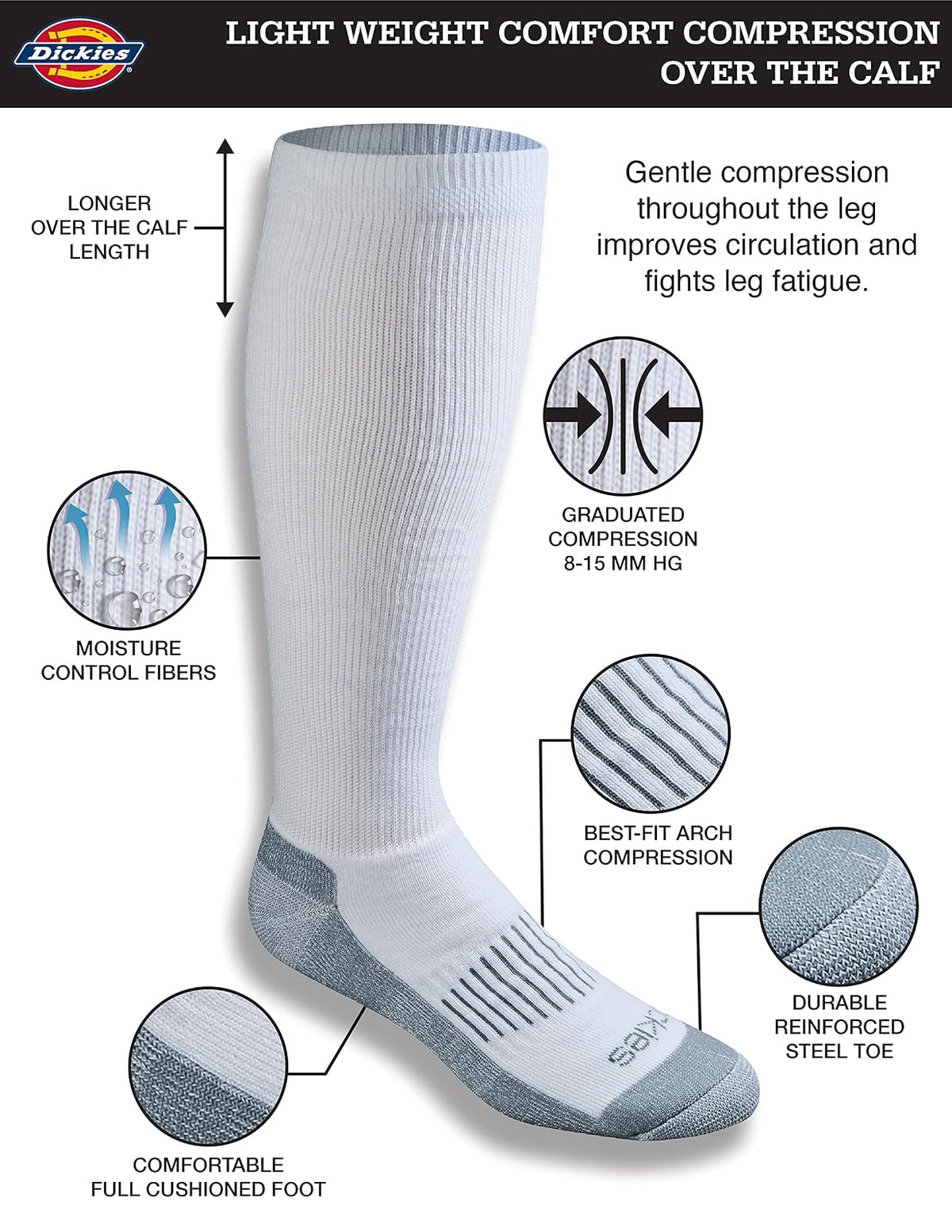 Dickies Light Compression Comfort Over-the-calf Socks, Available in M-xxl (2, 4 Pairs) Calcetines de compresión Hombre