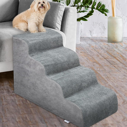 Escaleras para Perros pequeños, rampa para Perros de Espuma de Alta Densidad, escalones Extra Anchos para Mascotas con Parte Inferior Antideslizante para Camas Altas, chuché y sofá, lo Mejor para