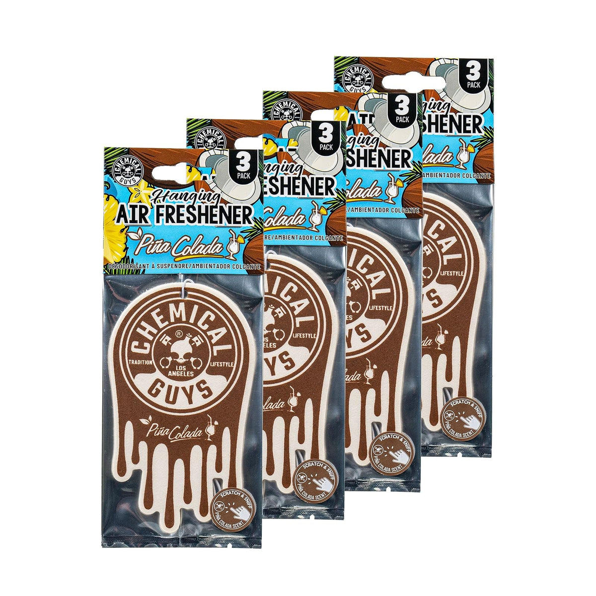 Chemical Guys Ambientador Colgante, Aroma Piña Colada, Ideal para Automóviles, Camiones, todoterrenos, caravanas, casa, Garaje, Lugar de Trabajo, Dormitorio y más, Pack de 12 Unidades