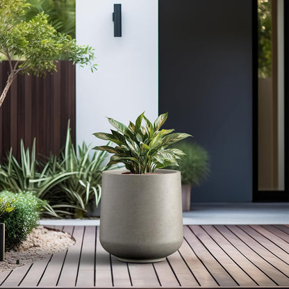 Kante - Macetero Redondo de hormigón de 15.3 Pulgadas de diámetro, para Interiores y Exteriores, con Orificio de Drenaje y tapón de Goma para el hogar, jardín, Patio, hormigón Pulido