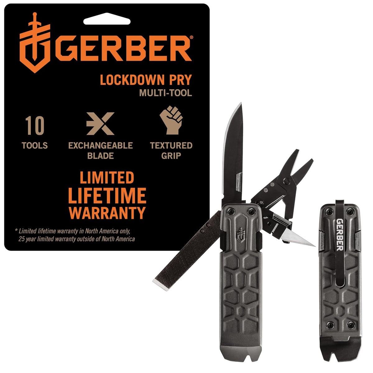 Gerber Gear Lockdown Pry 10 en 1 Multiherramienta EDC Cuchillo de bolsillo con barra de palanca para supervivencia, caza y pesca, regalos para hombres