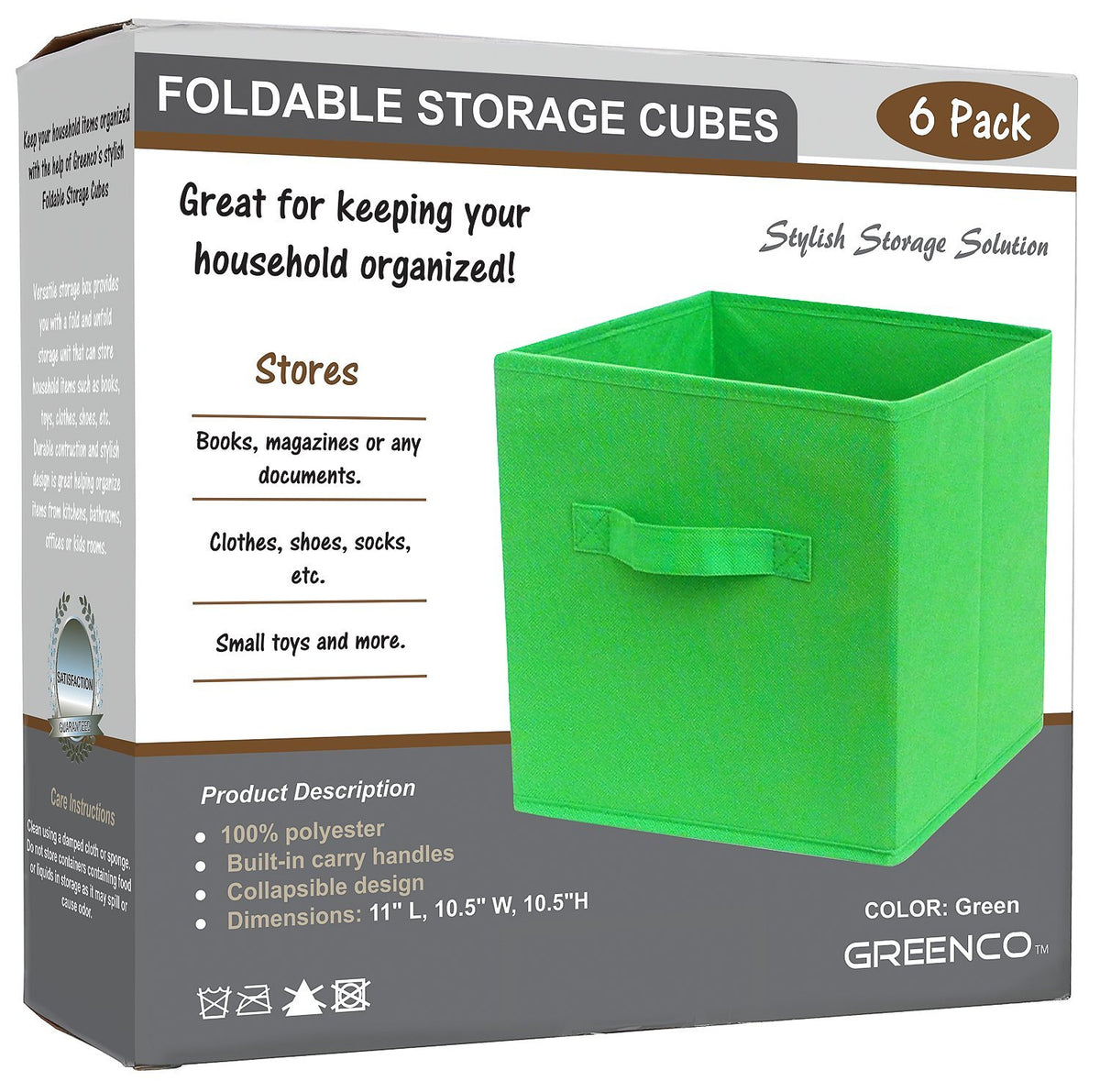 Greenco GRC2363 Foldable Non, Woven Fabric Storage Cubes, 6 Pack, Green