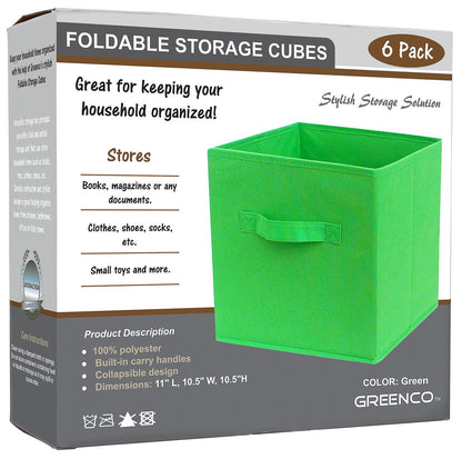 Greenco GRC2363 Foldable Non, Woven Fabric Storage Cubes, 6 Pack, Green