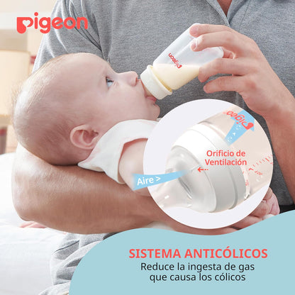 PIGEON | Biberones Recien Nacido Peristáltico | Biberones Anticolicos de Silicona Suave | Biberon Reduce Entrada de Aire - Superficie Mate para Agarre Seguro | Standard SofTouch para Bebé | 240 ml
