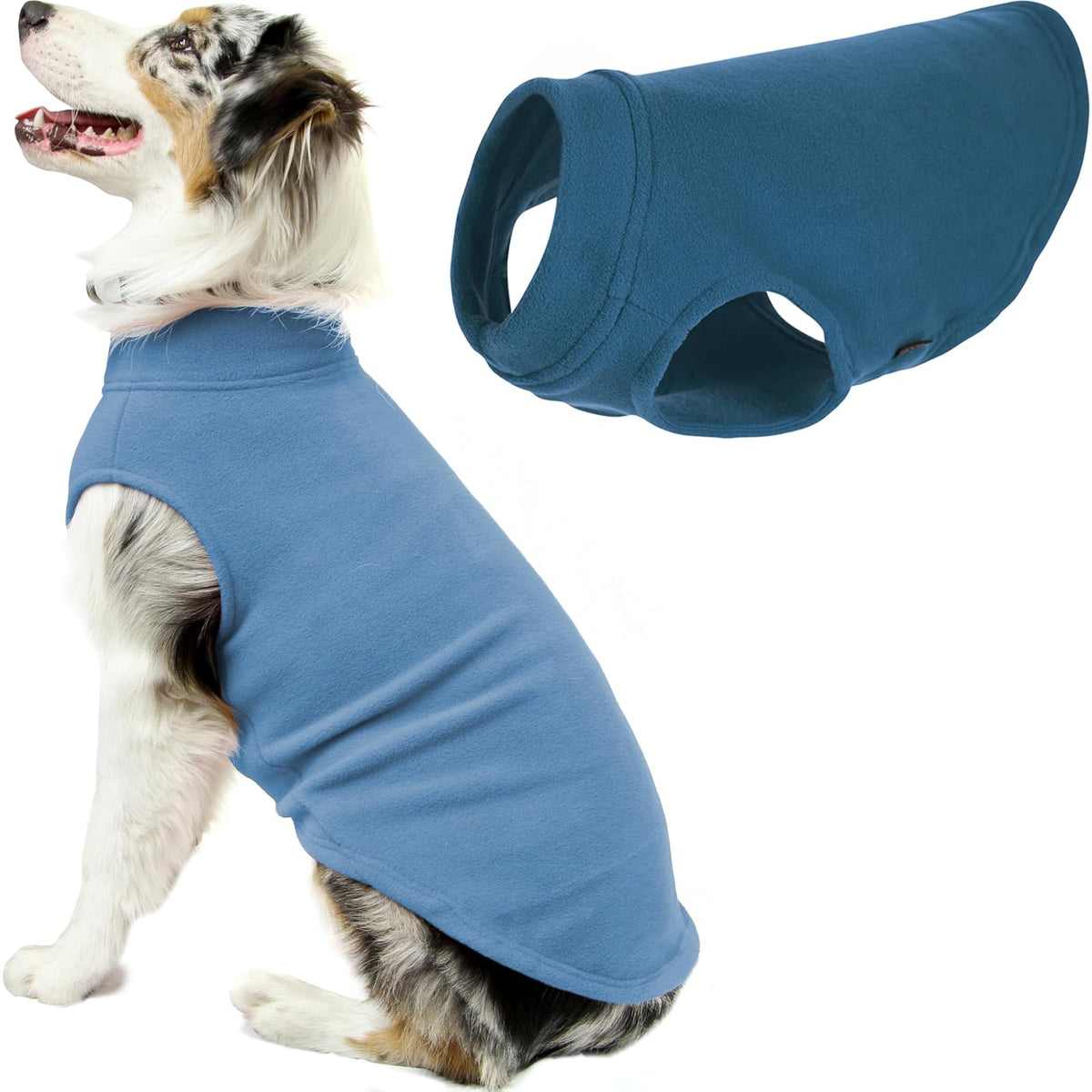 Gooby Chaleco de Forro Polar Elástico para Perro, Clima Frío - Azul acero - 3X-Large Length (20.5")