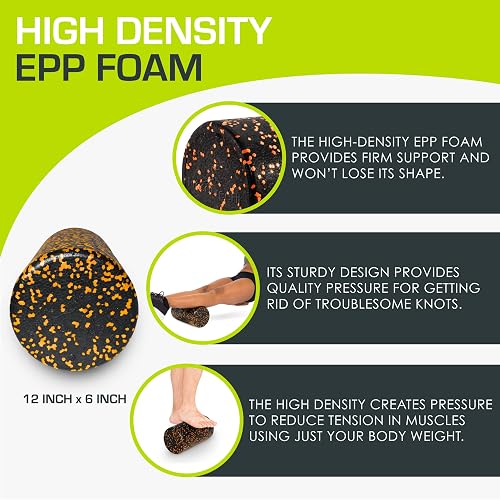 Prosource Fit High Density Speckled Black Foam Rollers, 30cm for Myofascial Release, Pilates, Trigger Point Massage and Muscle Therapy
