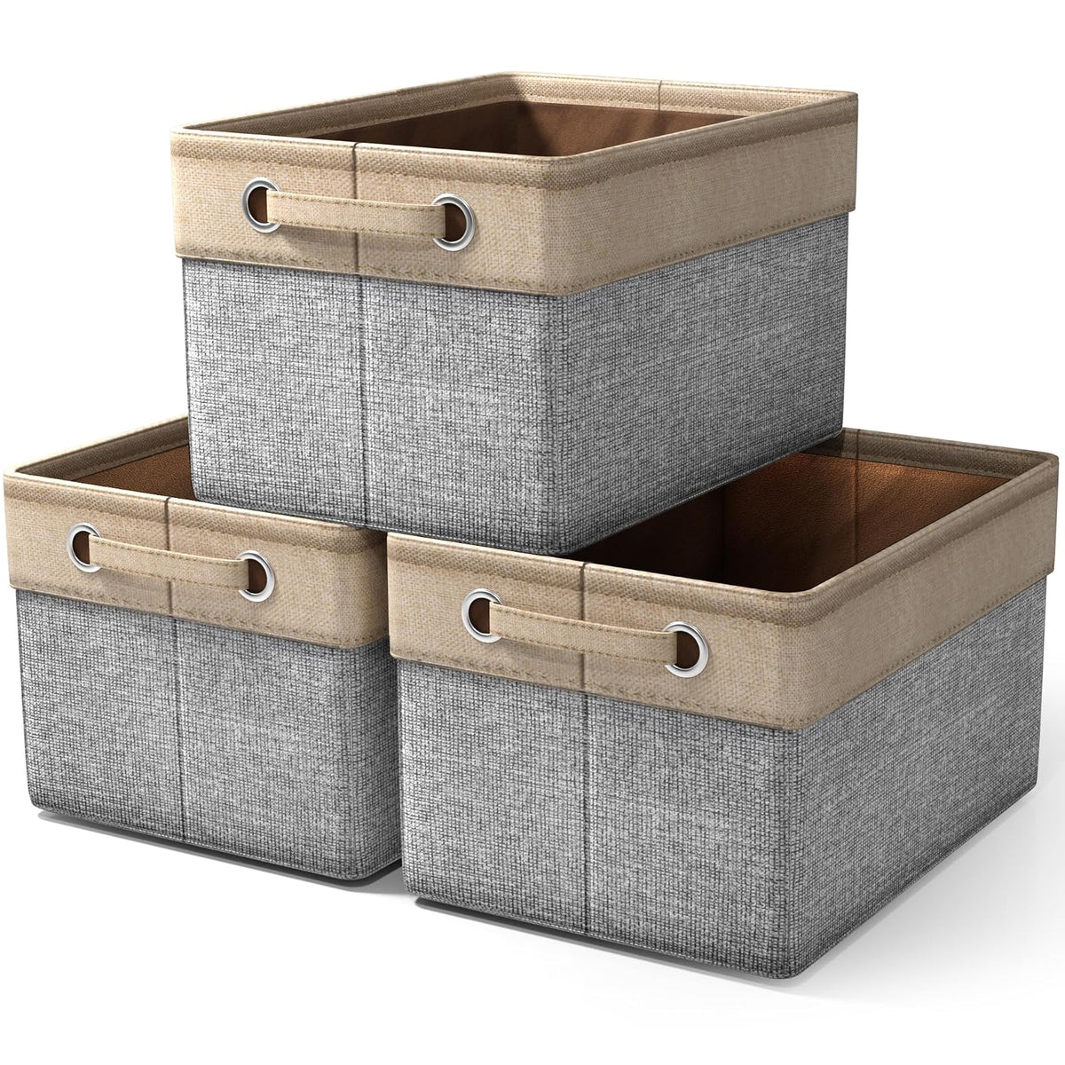 Sorbus Premium Fabric Storage Cubes 15 Inch- Big Sturdy Collapsible Storage Bins with Dual Handle- Foldable Baskets for Organizing- Decorative Cube Storage Bins for Home & Office Use- 3 Pack| Grey/Tan - 15” L x 10.75” W x 9.50” H - Gris