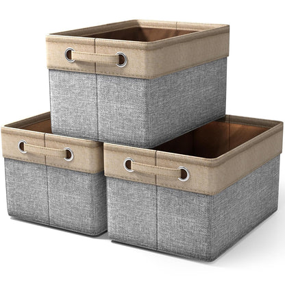 Sorbus Premium Fabric Storage Cubes 15 Inch- Big Sturdy Collapsible Storage Bins with Dual Handle- Foldable Baskets for Organizing- Decorative Cube Storage Bins for Home & Office Use- 3 Pack| Grey/Tan - 15” L x 10.75” W x 9.50” H - Gris