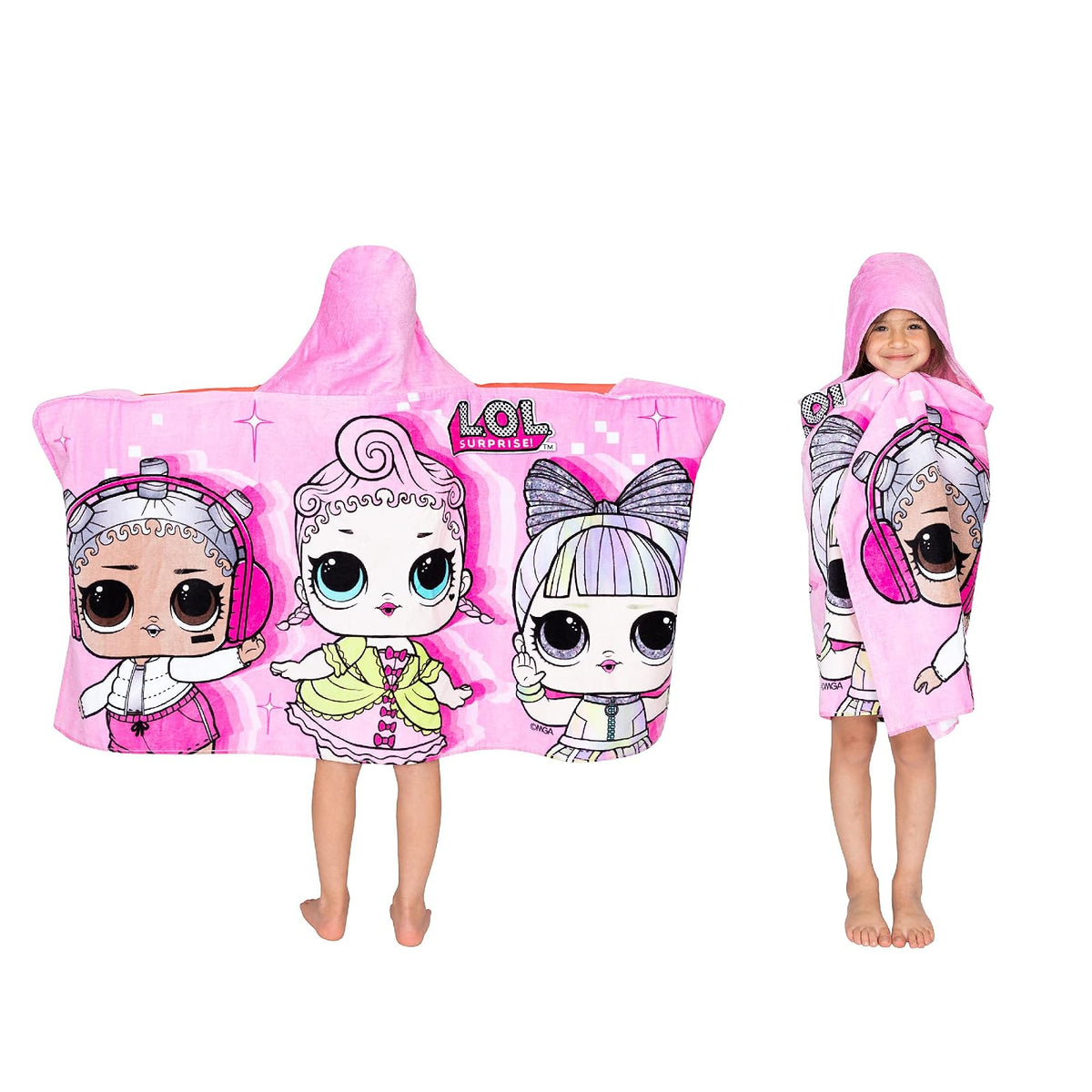 Franco LOL Surprise - Toalla de Rizo de algodón Suave con Capucha para niños, 24 x 50 Pulgadas, LOL Surprise - Rosa - 24 x 50