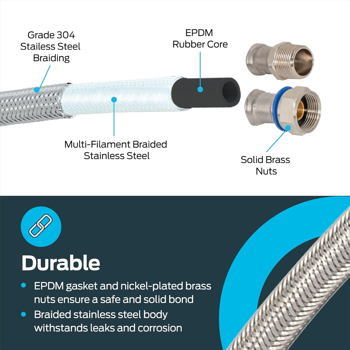 Eastman 48255 Steel-Flex - Conector flexible de acero inoxidable para calentador de agua, 61 cm de longitud, color plateado
