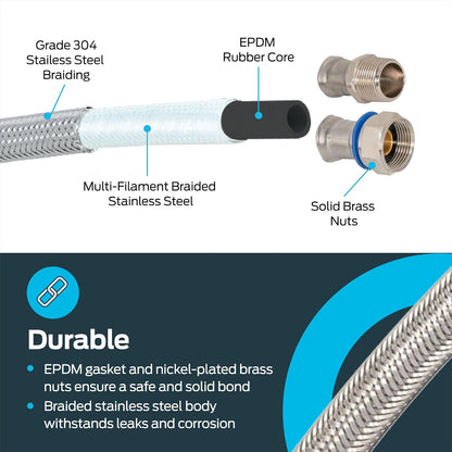 Eastman 48255 Steel-Flex - Conector flexible de acero inoxidable para calentador de agua, 61 cm de longitud, color plateado