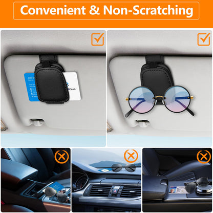 Tecfino - Soporte de anteojos de sol para visera de automóvil, paquete de 2 clips magnéticos de piel para visera de automóvil, soporte para anteojos de automóvil y clip para tarjeta de boletos, soporte para anteojos para accesorios de visera de automóvil (negro)