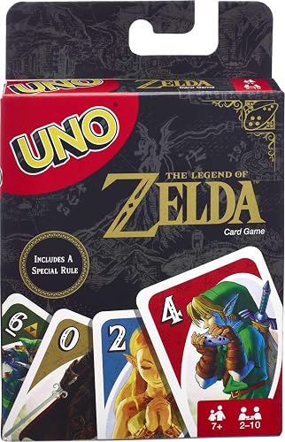 UNO The Legend of Zelda Juego de Cartas con Carta Trifuerza y Acciones Clásicas, 112 Cartas, para 2 a 10 Jugadores, para 7 Años en Adelante