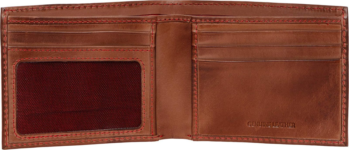 Rawlings Bifold Wallet Collection para hombre, café | Costura de béisbol, compacto, Rawlings | Colección de Bifold para hombre | piel auténtica | Múltiples estilos y colores