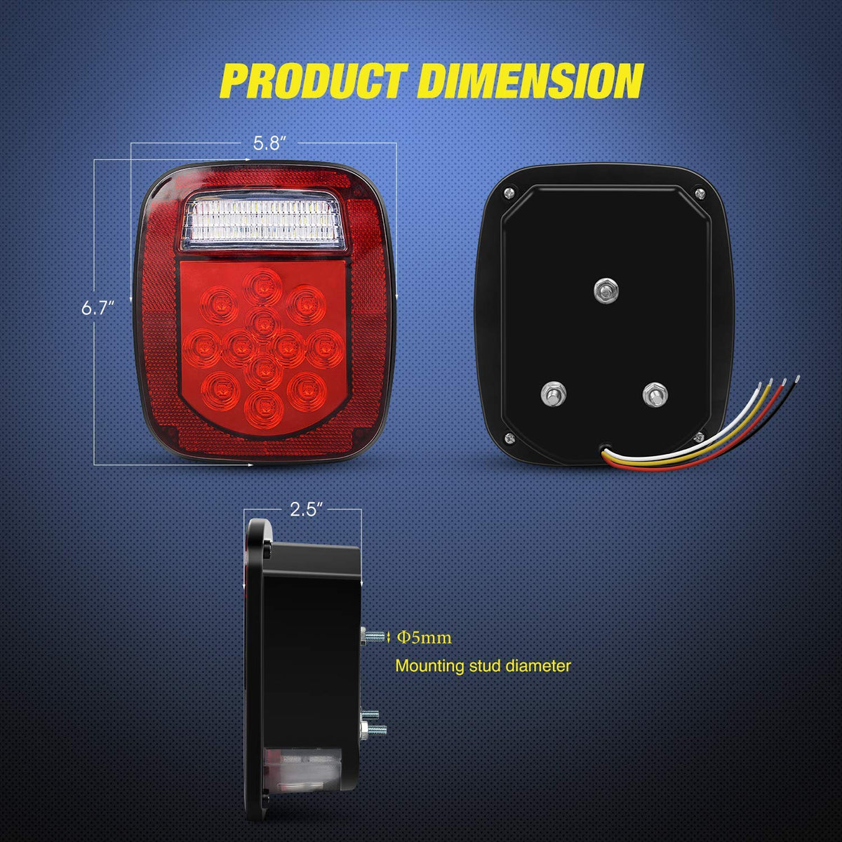 Nilight - TL-21 2 luces traseras universales de 39 LED para camión, remolque, barco, Jeep, 12 V montada en tornillo rojo/blanco, 2 años de garantía
