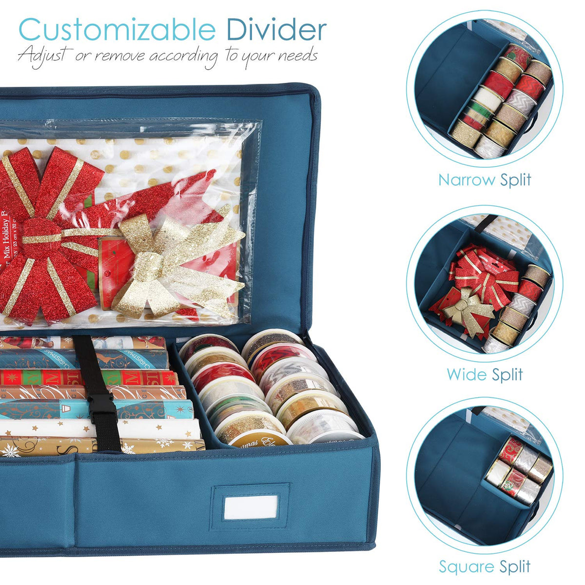 Hearth & Harbor - Contenedor de almacenamiento de papel de regalo, bolsa de almacenamiento de Navidad con bolsillos interiores, organizador de papel de regalo, se adapta a hasta 22 rollos de 40