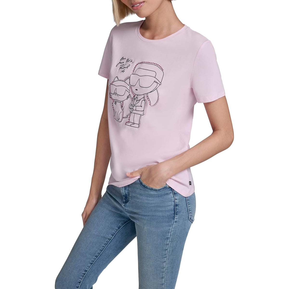 Karl Lagerfeld - Playera de Manga Corta con Cuello Redondo para Mujer
