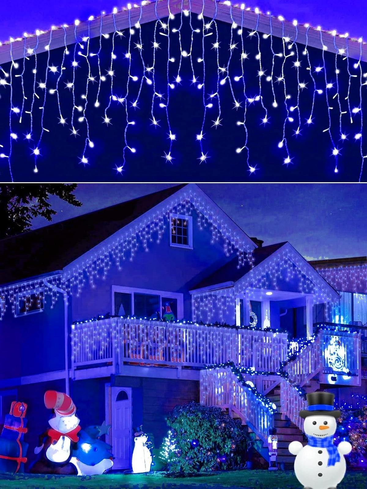 Luces Navideñas Cascada de Luces led -POWEROAK Luces de Navidad 13M 700LED IP44 Serie de Cascada led con 8 Modos de Iluminación Luz cascada Navidad Decorativas. (13M 700LED, Azul)