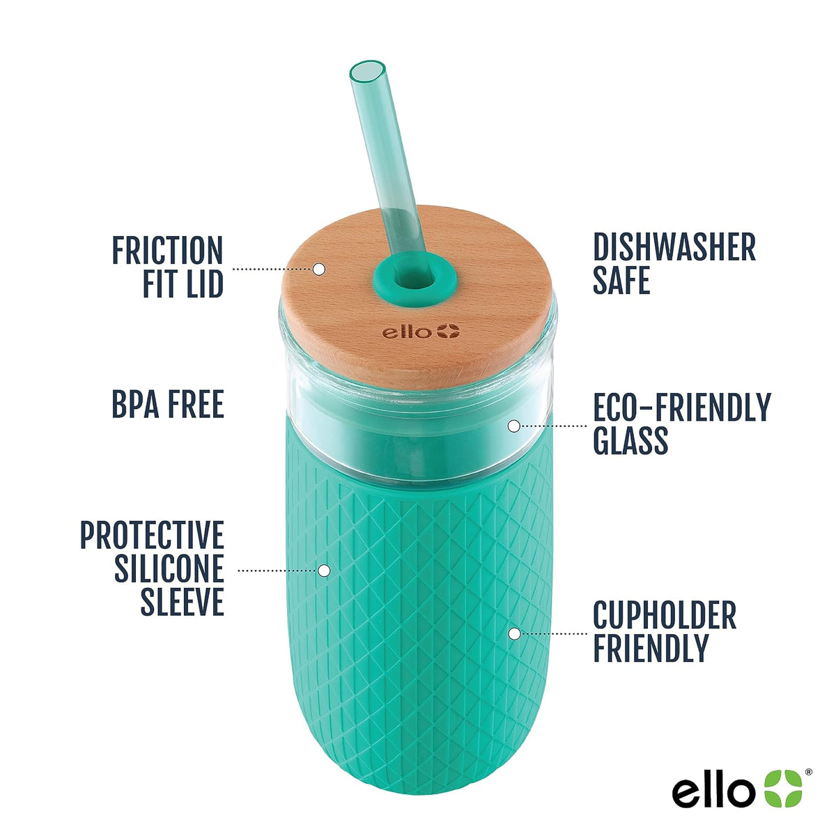 Ello Devon Vaso de Vidrio con popote, 591 ml