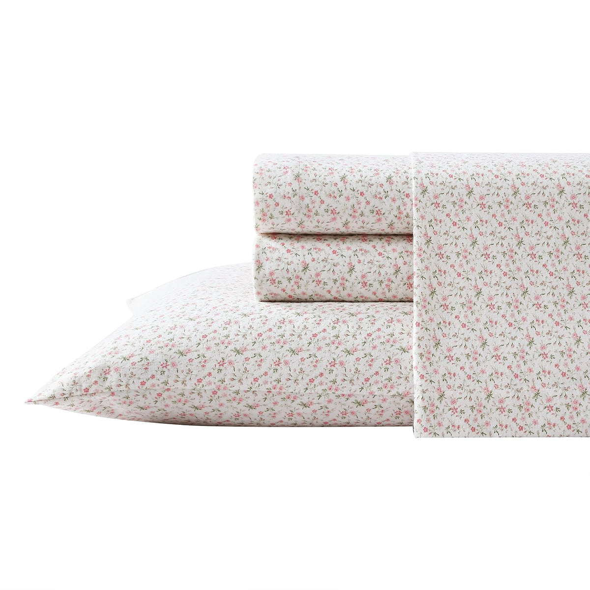 Laura Ashley Home - Juego de sábanas de Franela de algodón, Cepillado para Mayor suavidad y Comodidad (Evie Rosa, 3 Piezas, Individual)