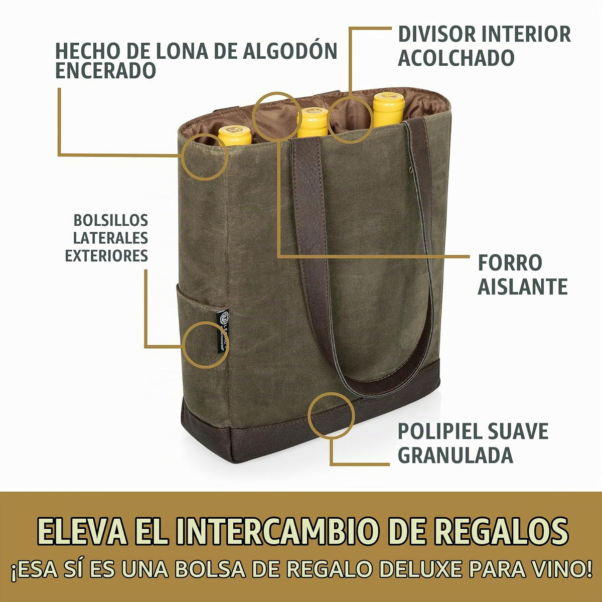 Bolsa enfriadora de Vino de Lona Encerada Envejecida para 2 Botellas