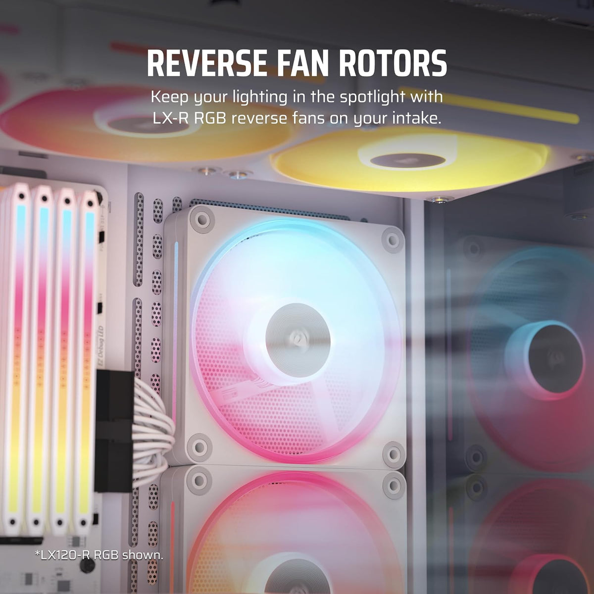 Corsair iCUE Link LX140-R RGB 140mm Ventilador Inverso PWM – Ventilador Único – Bajo Nivel de Ruido, Cojinete de Cúpula Magnética, Lazos de Luz Duales, Tornillos QuikTurn™, Cero RPM – Blanco