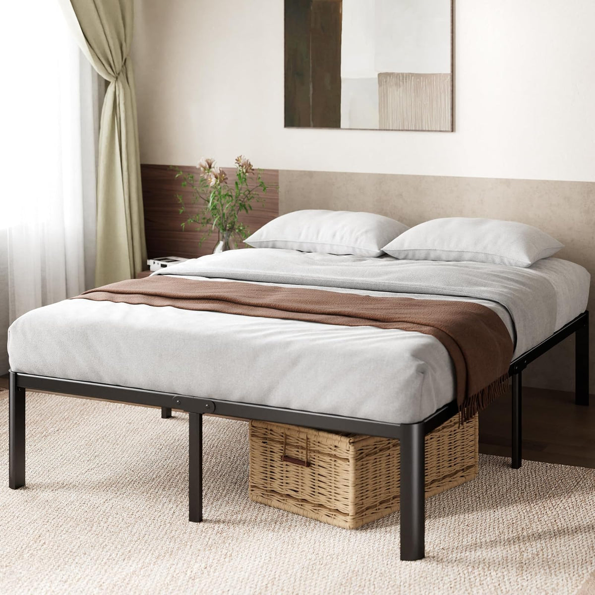 ZINUS - Cama de Plataforma de Metal de 16 Pulgadas, Soporte de Listones de Acero, no Necesita somier, Embalaje ecológico WonderBox, fácil Montaje, Negro, Queen