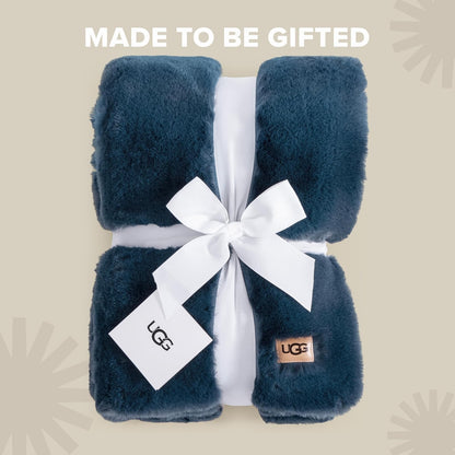 UGG Euphoria - Manta de piel sintética de felpa de peso medio, reversible, suave para sofá, cama o silla, hipoalergénica, lavable a máquina, manta de decoración del hogar, 50 x 70 pulgadas, color azul