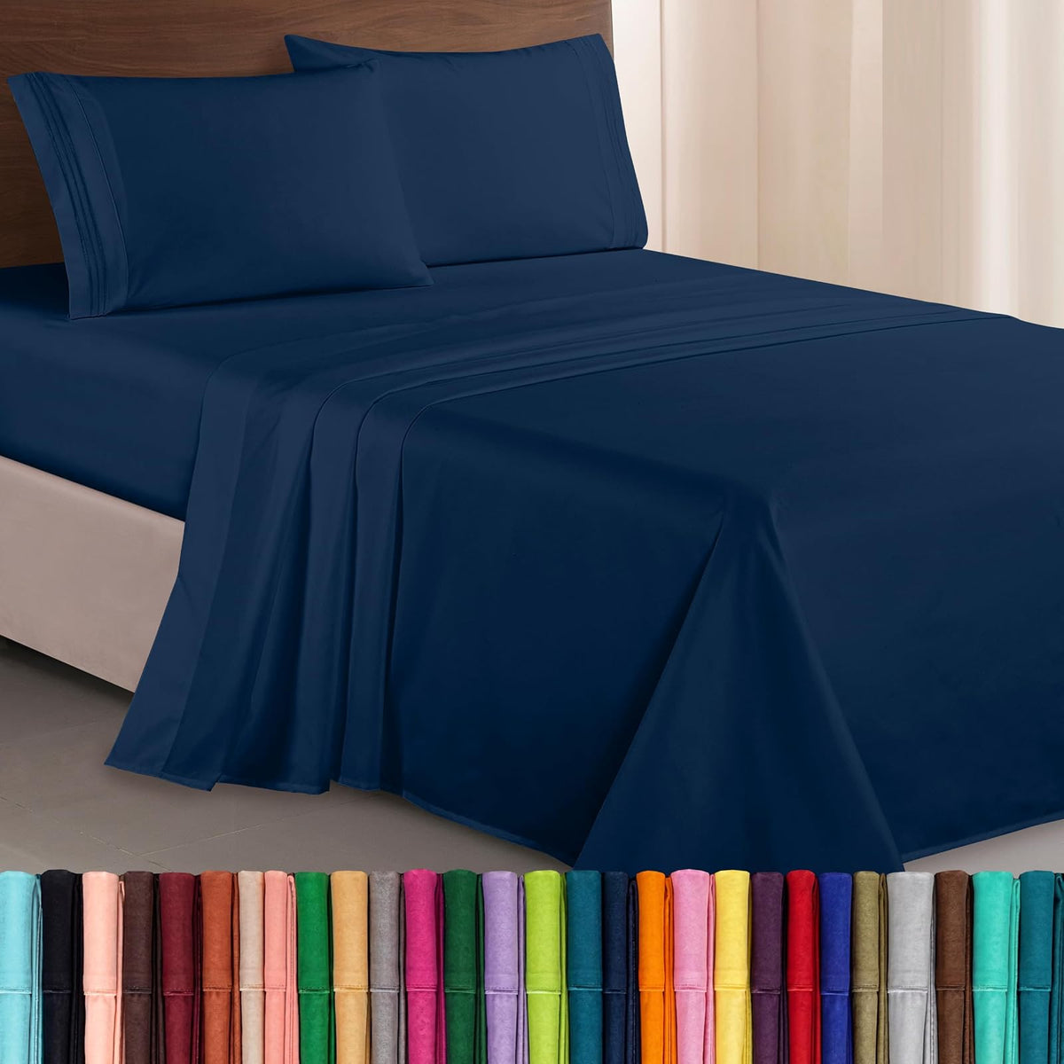 Elegant Comfort Juego de Sábanas 6 Piezas Microfibra Premium - King - Azul Marino
