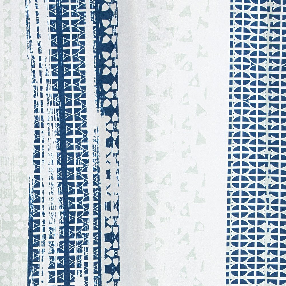 InterDesign 60820 Geometric Multicolor Stripe Fabric Shower Curtain, Navy/Slate Blue, 72 x 72