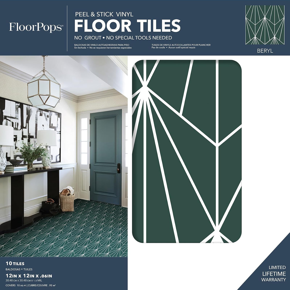 FloorPops FP3926 Beryl Peel & Stick - Azulejos de piso, verde