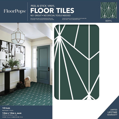 FloorPops FP3926 Beryl Peel & Stick - Azulejos de piso, verde