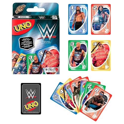 Juego de Cartas UNO de la WWE para niños, Adultos y Noches Familiares, mazo Coleccionable Que Incluye a Las superestrellas favoritas de los Fans