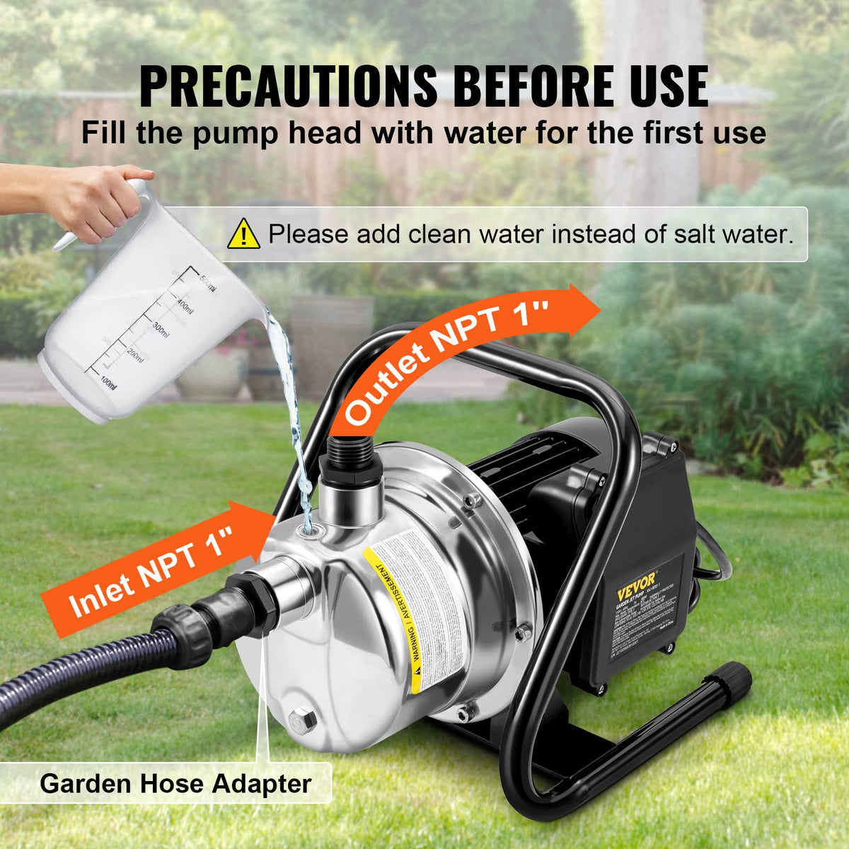 VEVOR Bomba de pozo poco profundo Bomba de chorro de agua portátil para jardín 1.5HP 1200GPH Cabeza de 164 pies
