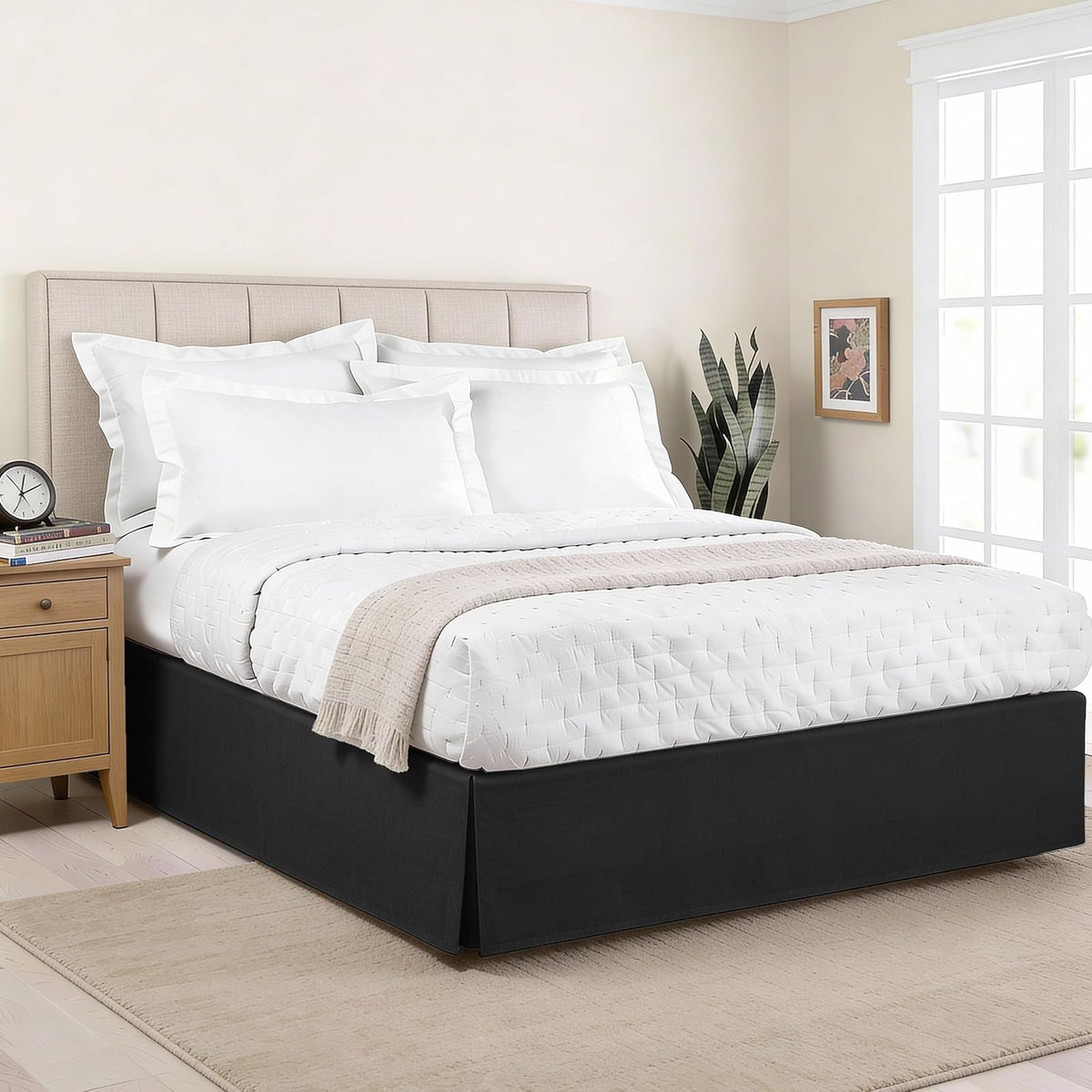 Lux Hotel FRE23614BLAC03 Falda para Cama de Microfibra Básica de 35.56 cm, queen, negro