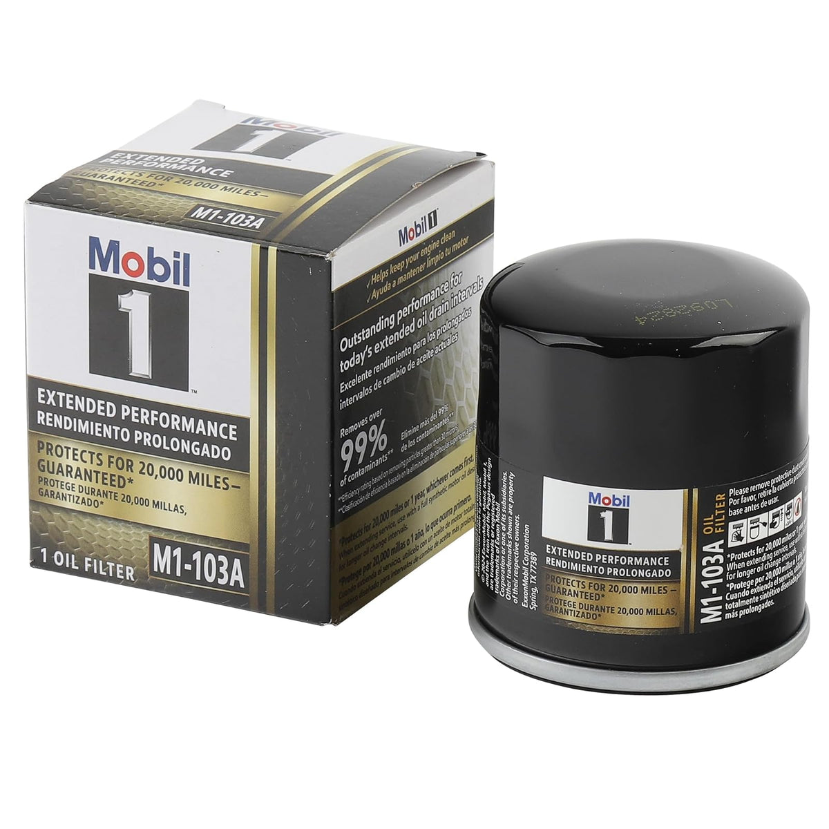 Mobil 1 Filtro de aceite de rendimiento extendido, M1-103A | Paquete de 2 | Mezcla sintética, protección de alta eficiencia de 25.000 millas