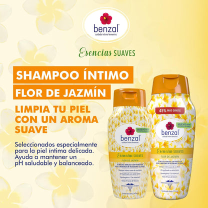 Benzal Wash Jabón Íntimo Femenino, Esencias Suaves, Shampoo para Mujer, Flor de Jazmín, Paquete de 3, 240ml