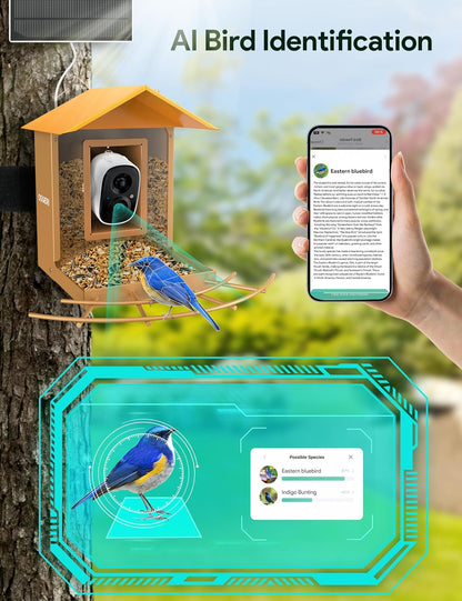 Osoeri Comedero para Pájaros con Cámara, Exterior, Solar, IA Identifica Aves, Captura Vídeos Automática, Alerta Inmediata, Regalo Ideal (Familia y Amantes)