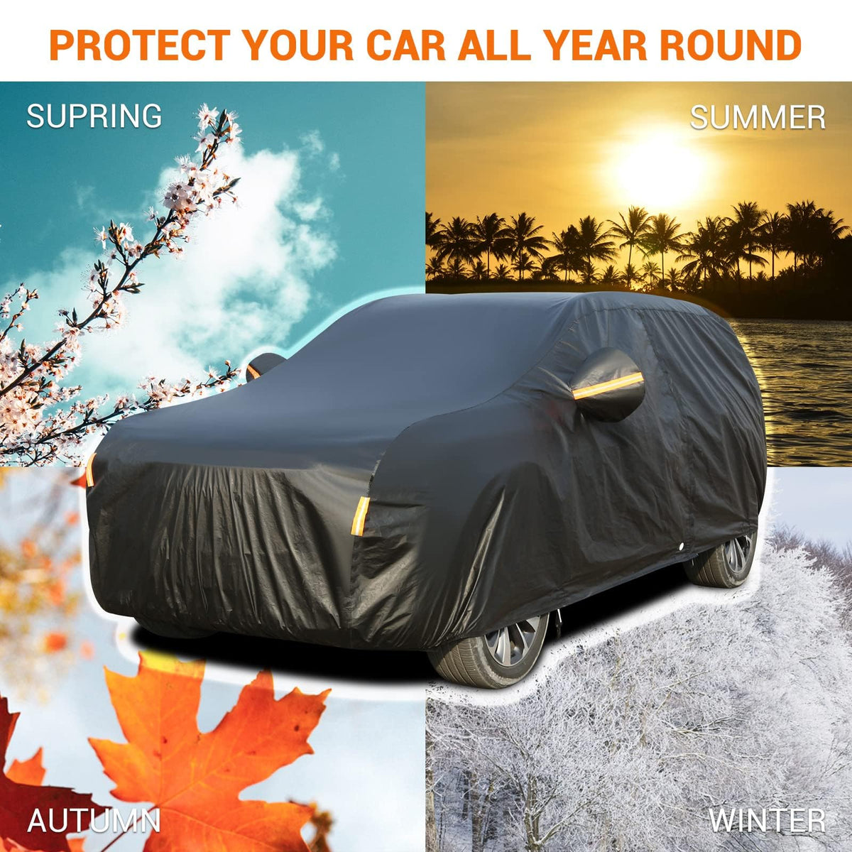 Tecoom - Funda Impermeable para Automóvil para Todo Tipo de Clima, 3 Capas de Fundas de Automóvil para automóviles con Cerradura/Cierre de Cierre, Forro Polar Grueso, Protector de UV, Nieve, Lluvia, Granizo