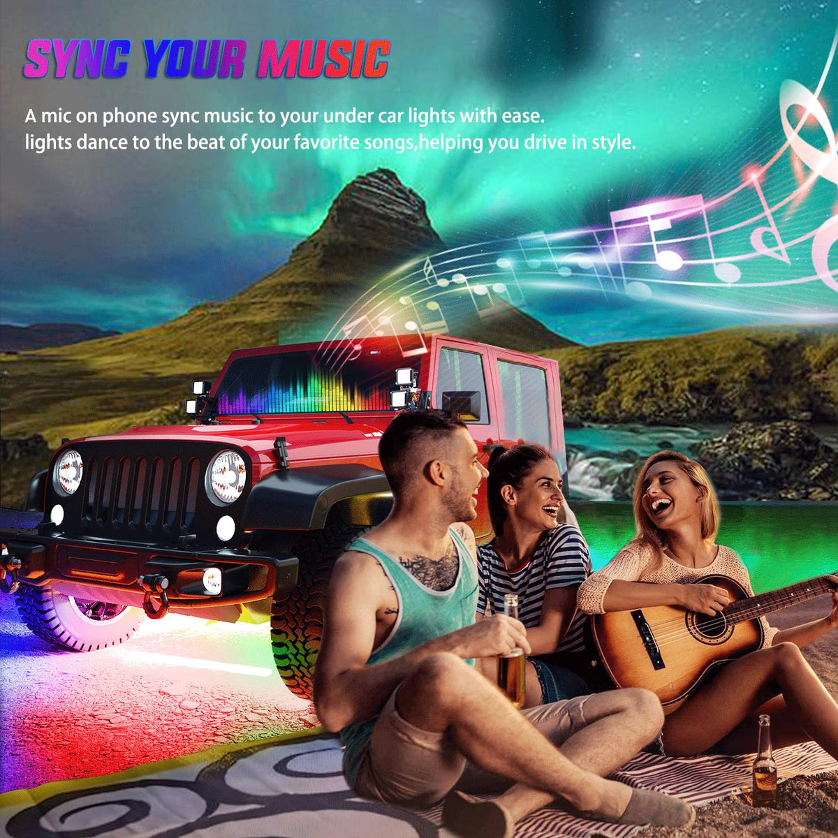 Nilight - Tira de luces de neón para automóvil, 300 LED, multicolor RGB-IC, función activa, modo de música con control de aplicación y control remoto, tira de luz debajo del cuerpo