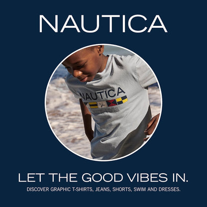 Nautica - Playera de Manga Corta con Cuello Redondo para niño, Suave, cómoda, Ajuste Relajado