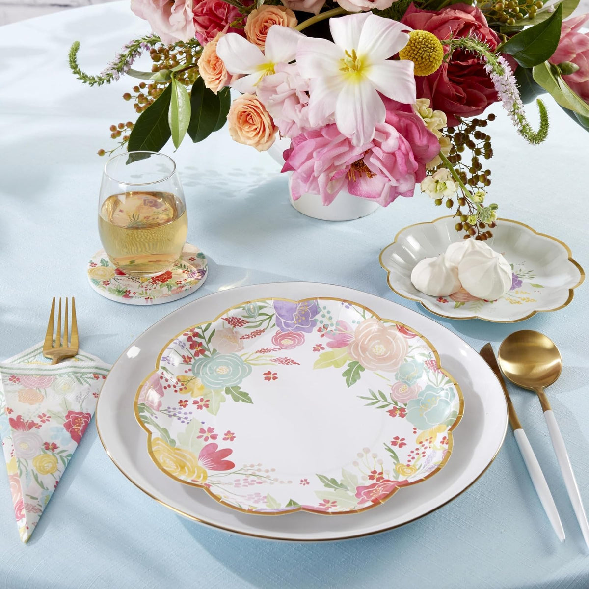 Kate Aspen Garden Blooms 9 pulgadas Platos de papel decorativos de alta calidad | Suministros de fiesta (350 g/m² de peso, juego de 16) - Perfecto para bodas, brunch de novia, baby shower