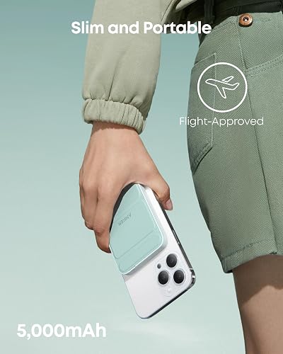 Anker Power Bank 5000 mAh, Batería portátil magnética Plegable con Soporte y Puerto USB-C Lateral, Cargador inalámbrico Compatible con iPhone 17/16/15/14/13 Serie (Verde)